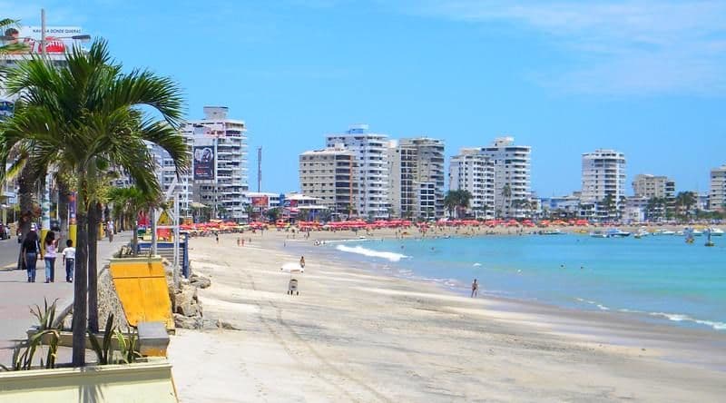 Sunny beach in Salinas, Ecuador